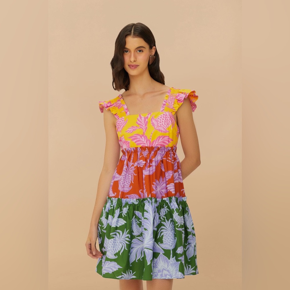 FARM Rio Pink and Yellow Tropical Dress NWT